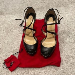 Christian Louboutin Black Leather Cross Lady Peep